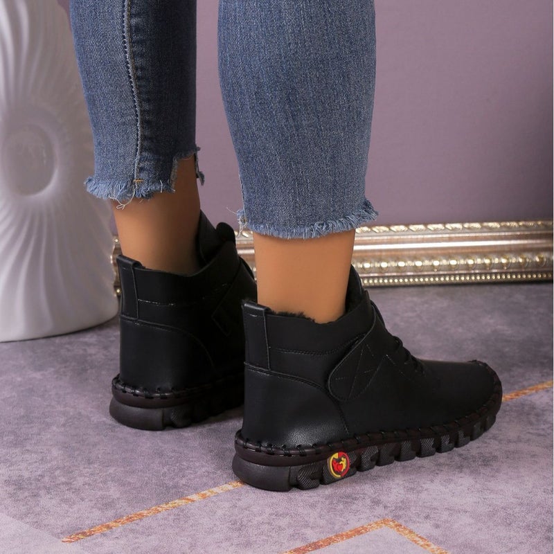 Plus Size Velcro Short Cotton-Padded Shoes Women'S Hand-Stitched Thick-Soled Fleece-Lined Mao Mao High-Top Shoes Wish Supply - Image 3